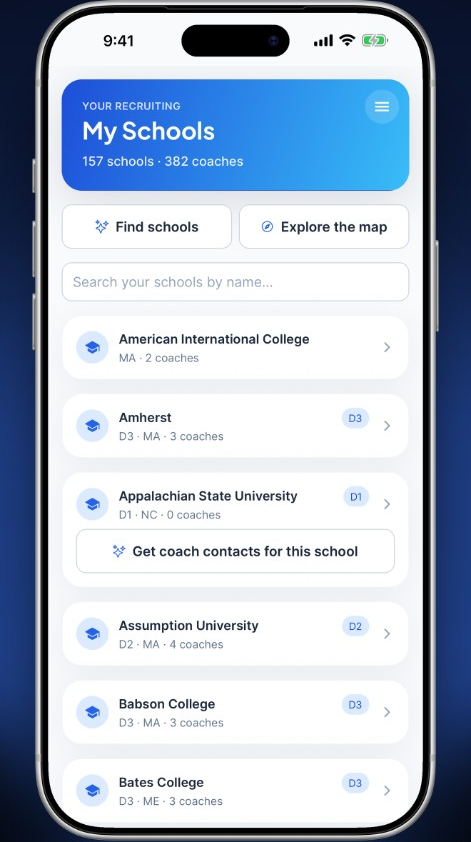 Building your school list in the CoachOutreach app