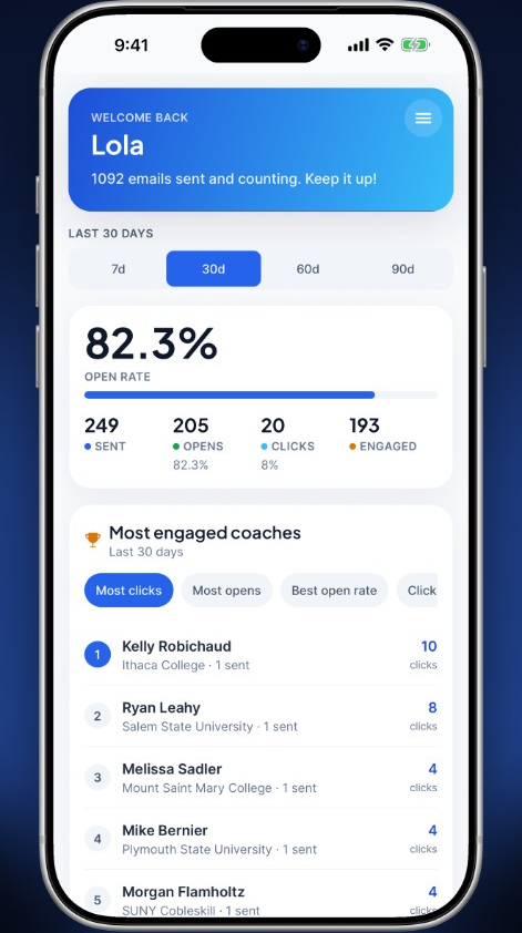 Tracking opens and clicks in the CoachOutreach app